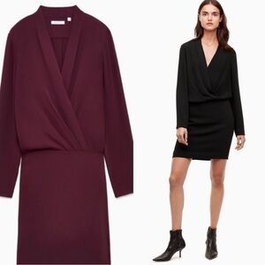 Babaton Faux Wrap Dress Burgundy Size 4 Cocktail Mini Plunge Minimalist